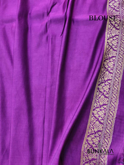 Purple Floral Brocade Weaved Banarasi Mashru Silk Saree