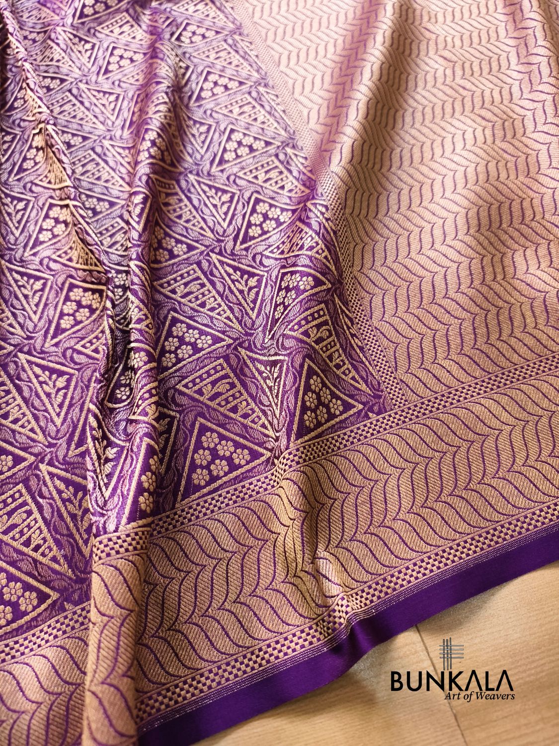 Purple Geometrical Brocade Banarasi Mashru Silk Saree