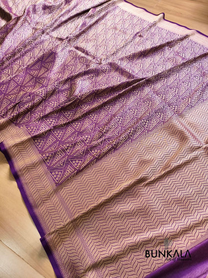 Purple Geometrical Brocade Banarasi Mashru Silk Saree
