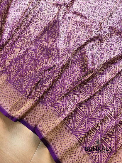 Purple Geometrical Brocade Banarasi Mashru Silk Saree