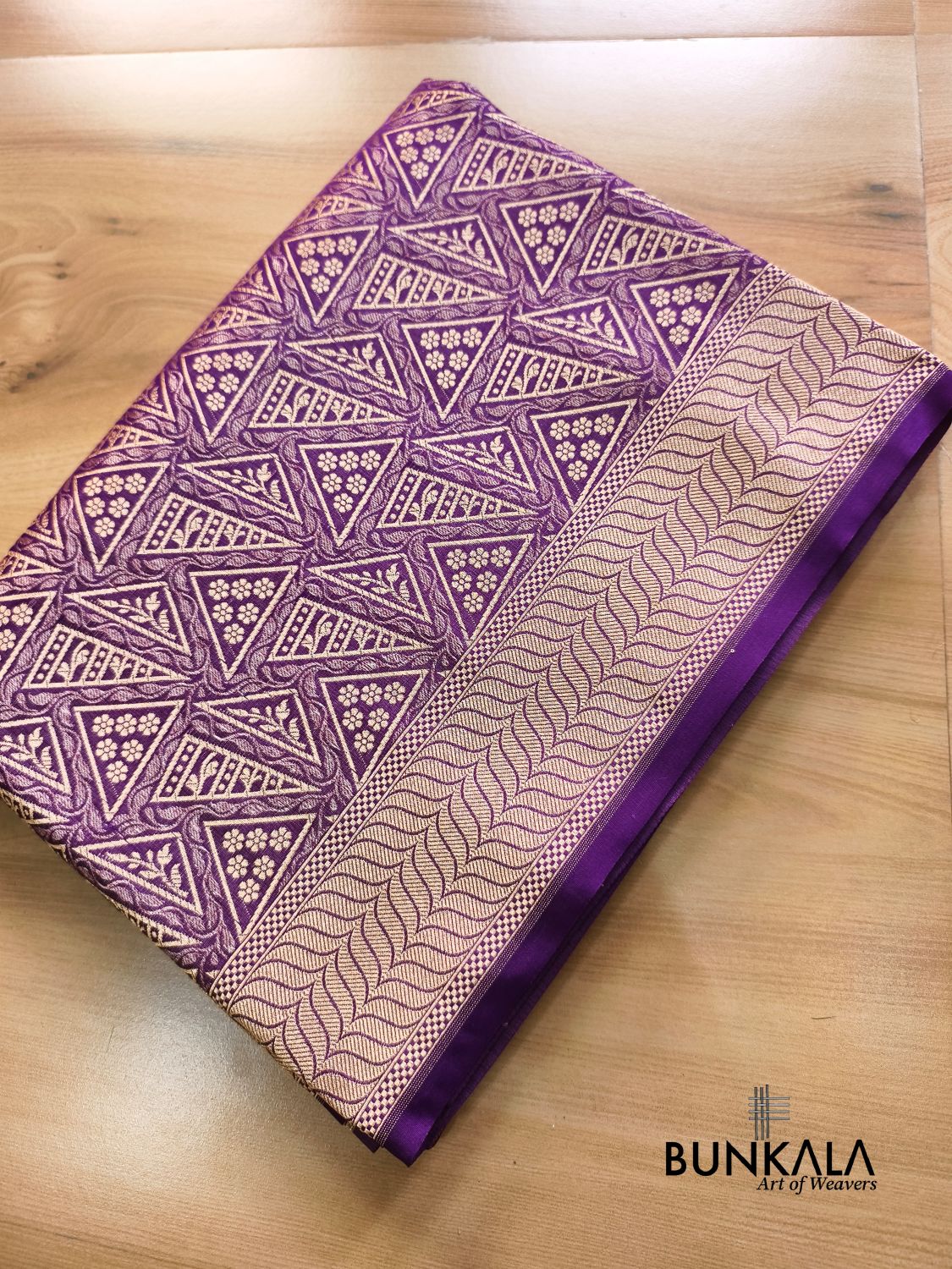 Purple Geometrical Brocade Banarasi Mashru Silk Saree