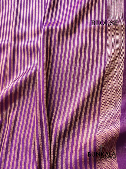 Purple Geometrical Brocade Banarasi Mashru Silk Saree