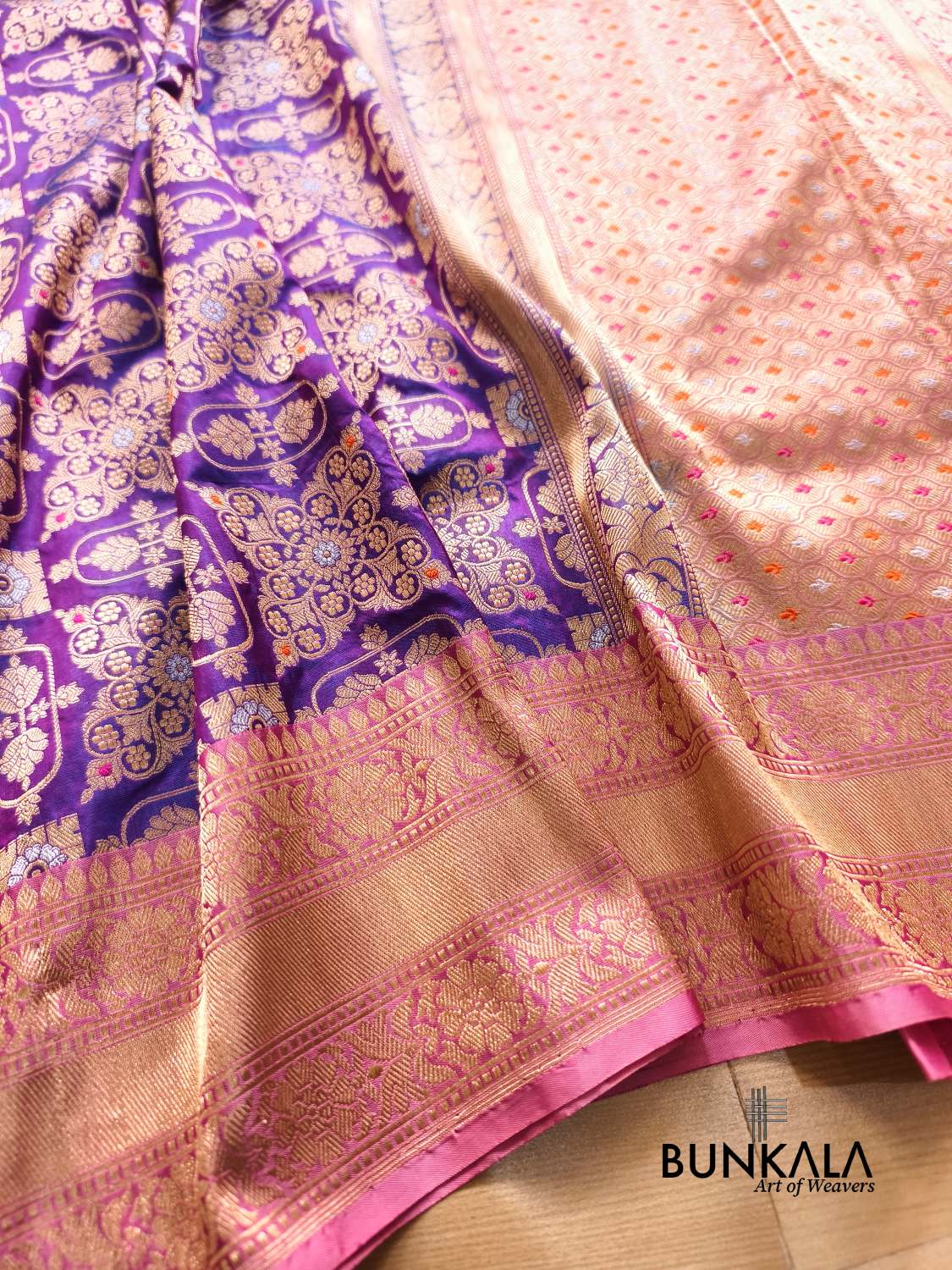 Purple Gharchola Handloom Banarasi Pure Katan Silk Saree
