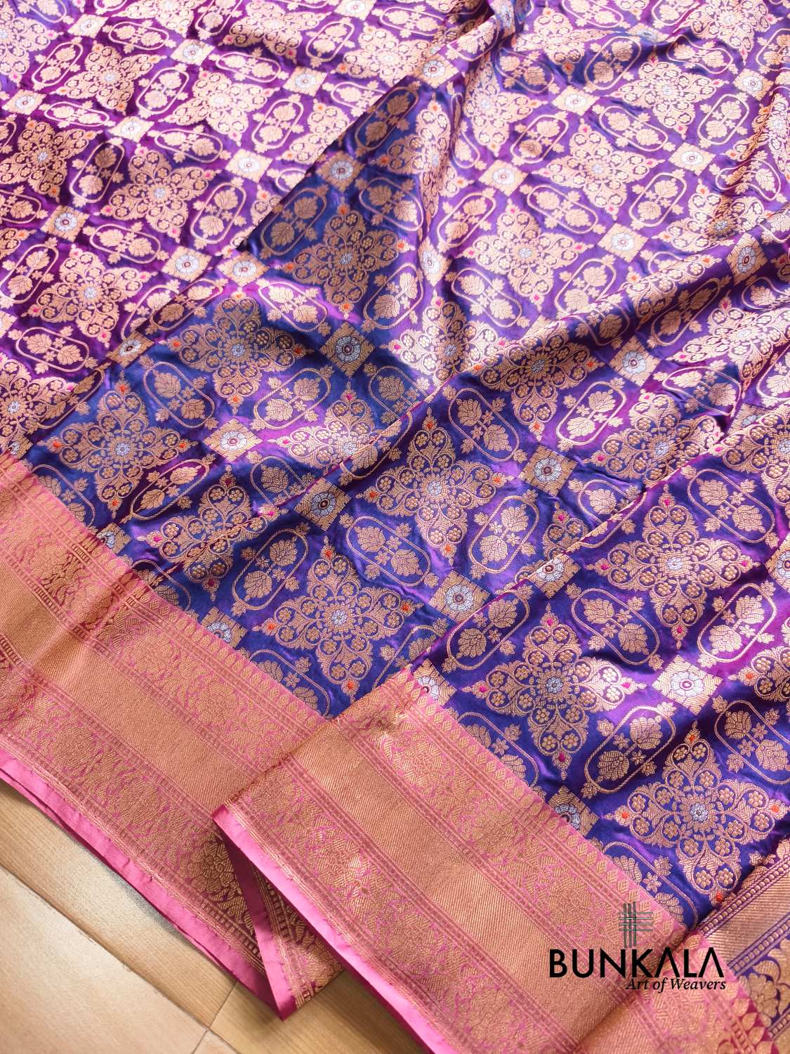 Purple Gharchola Handloom Banarasi Pure Katan Silk Saree