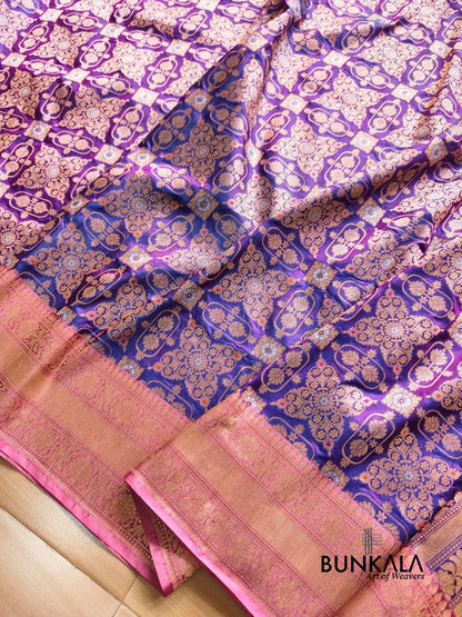 Purple Gharchola Handloom Banarasi Pure Katan Silk Saree