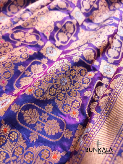 Purple Gharchola Handloom Banarasi Pure Katan Silk Saree