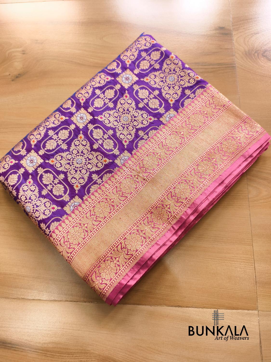 Purple Gharchola Handloom Banarasi Pure Katan Silk Saree