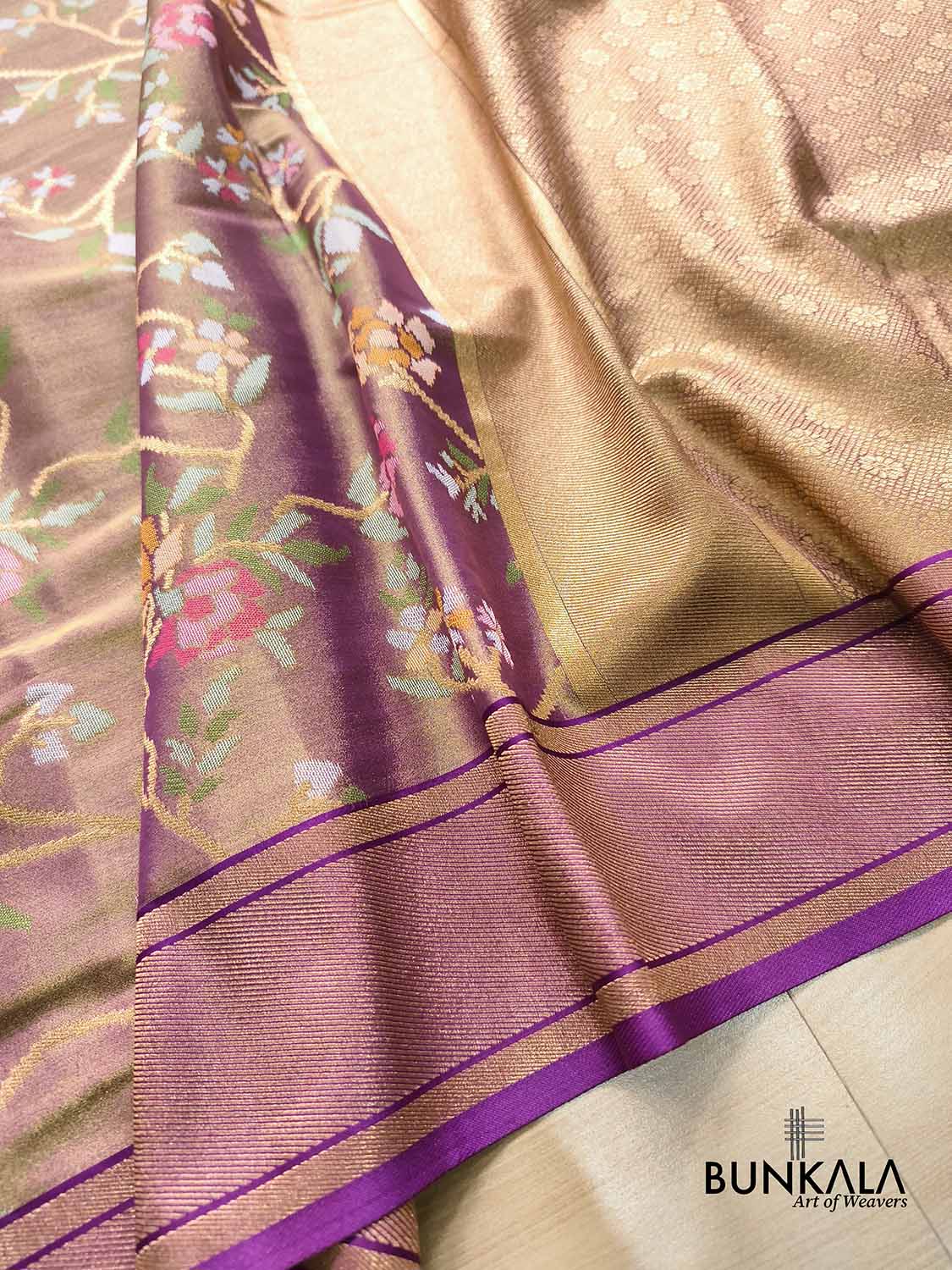 Purple Jamdani Banarasi Floral Jaal Meenakari Weaved Tissue Saree