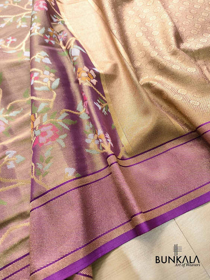 Purple Jamdani Banarasi Floral Jaal Meenakari Weaved Tissue Saree