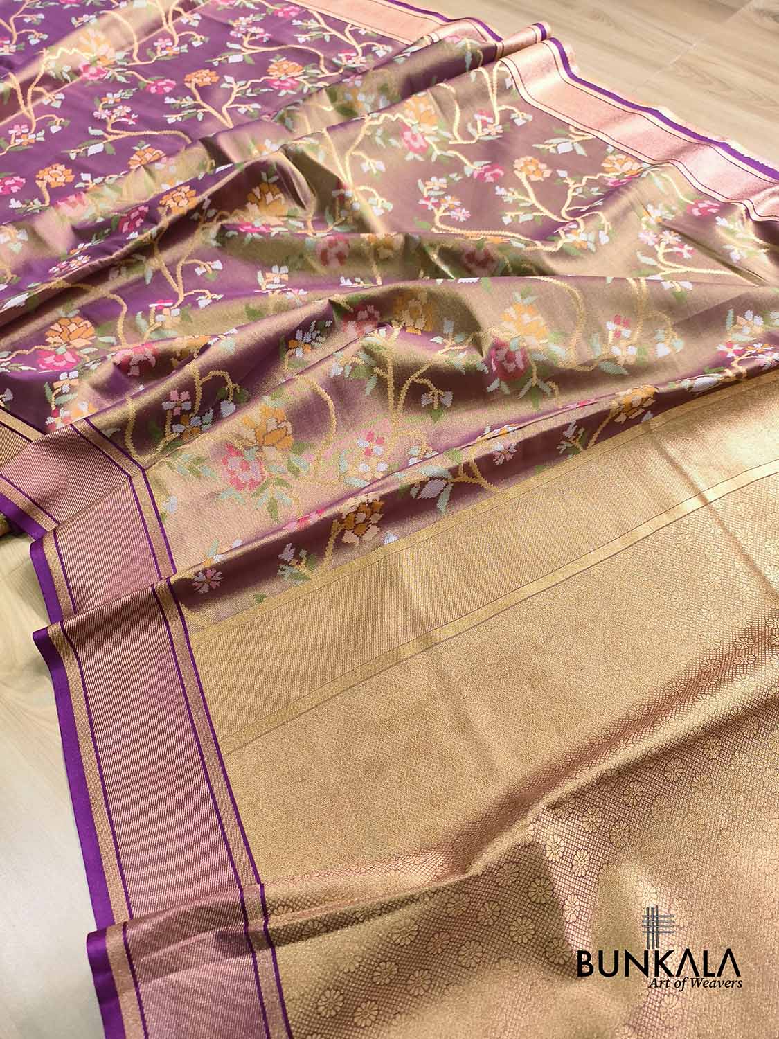 Purple Jamdani Banarasi Floral Jaal Meenakari Weaved Tissue Saree