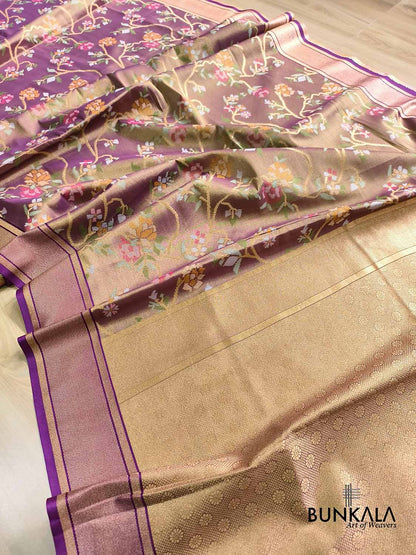 Purple Jamdani Banarasi Floral Jaal Meenakari Weaved Tissue Saree