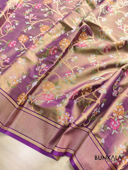 Purple Jamdani Banarasi Floral Jaal Meenakari Weaved Tissue Saree