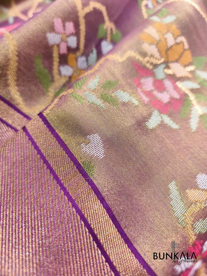 Purple Jamdani Banarasi Floral Jaal Meenakari Weaved Tissue Saree