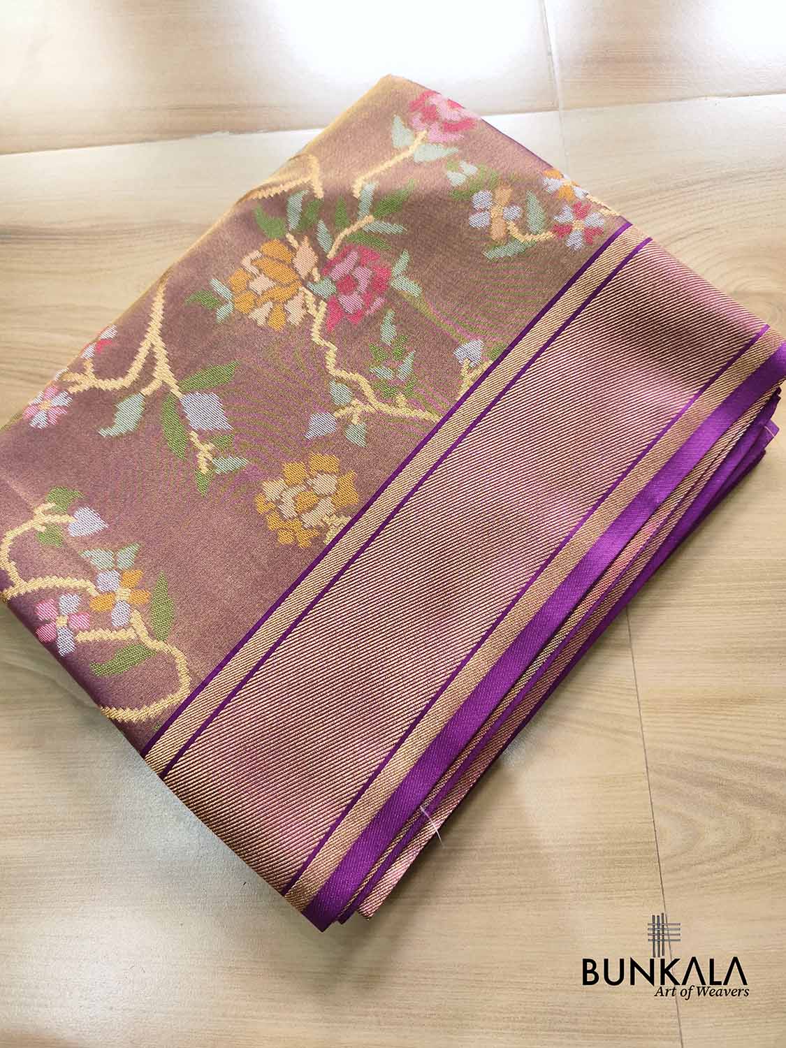 Purple Jamdani Banarasi Floral Jaal Meenakari Weaved Tissue Saree