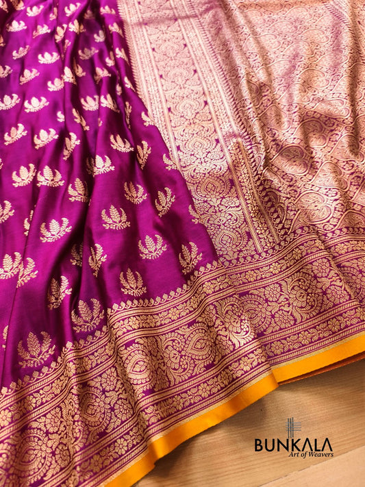 Purple Leaf Buti Banarasi Mashru Soft Silk Saree 