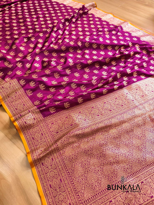 Purple Leaf Buti Banarasi Mashru Soft Silk Saree 