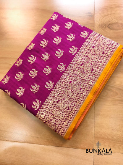 Purple Leaf Buti Banarasi Mashru Soft Silk Saree 