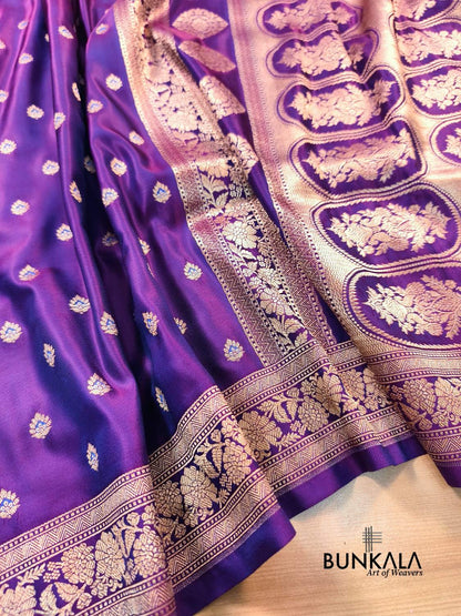 Purple Meena Buti Banarasi Mashru Silk Saree