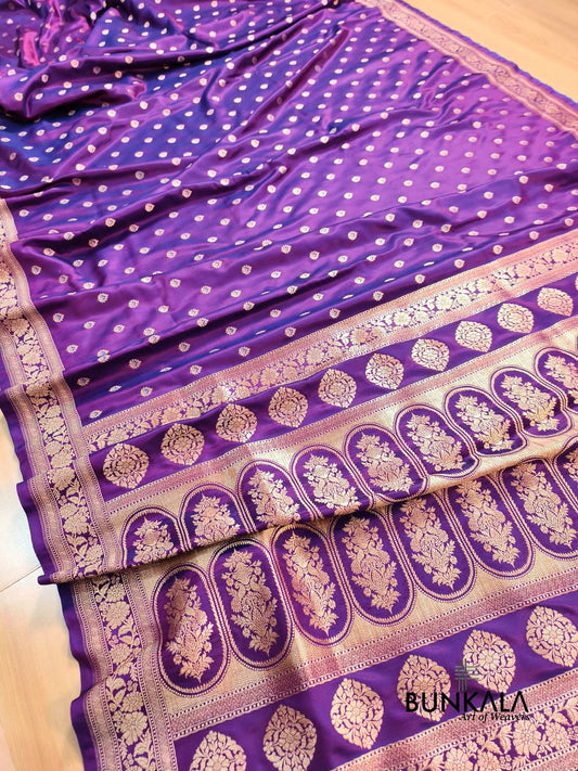 Purple Meena Buti Banarasi Mashru Silk Saree