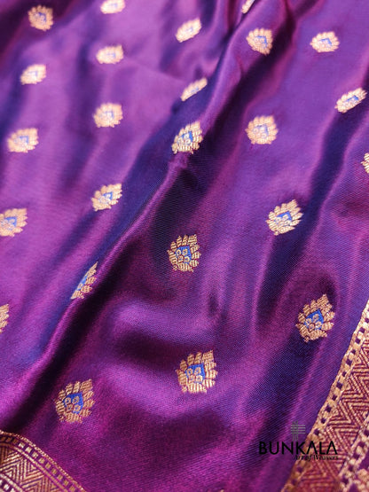 Purple Meena Buti Banarasi Mashru Silk Saree