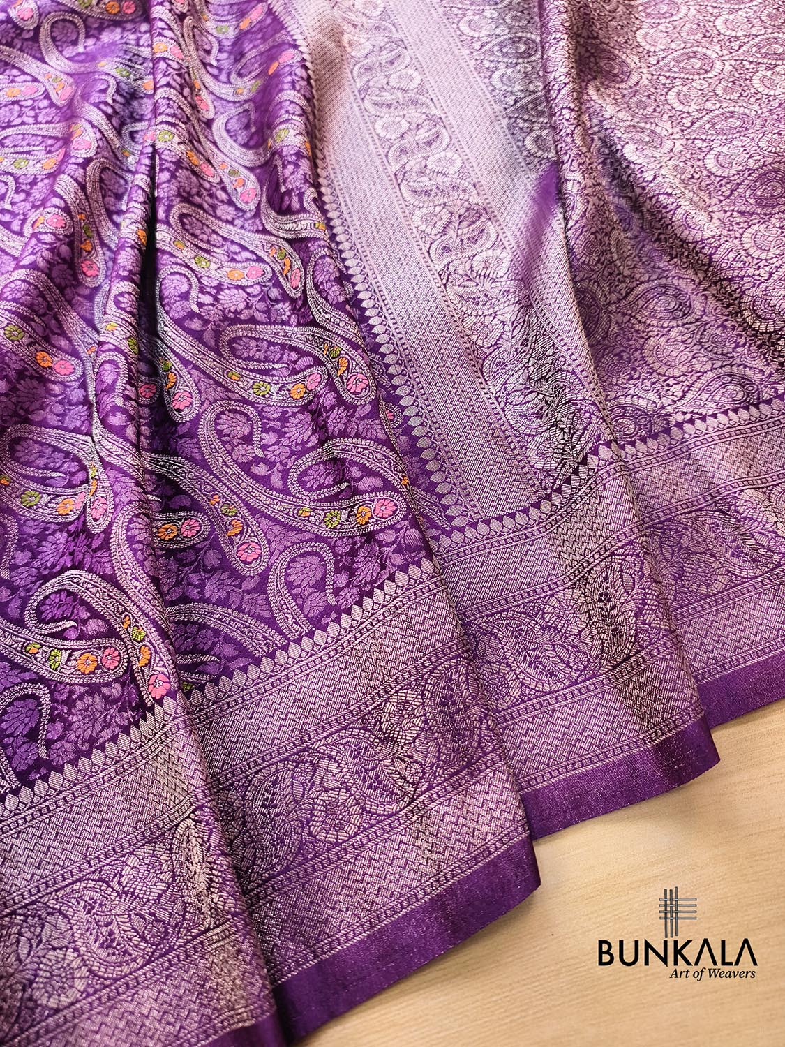 Purple Paisley Brocade Banarasi Mashru Silk Saree