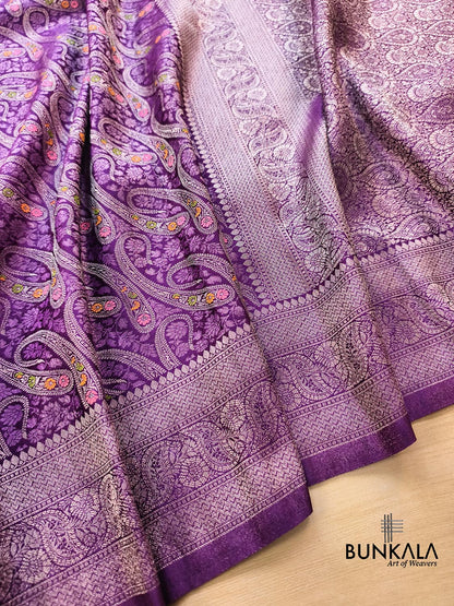 Purple Paisley Brocade Banarasi Mashru Silk Saree