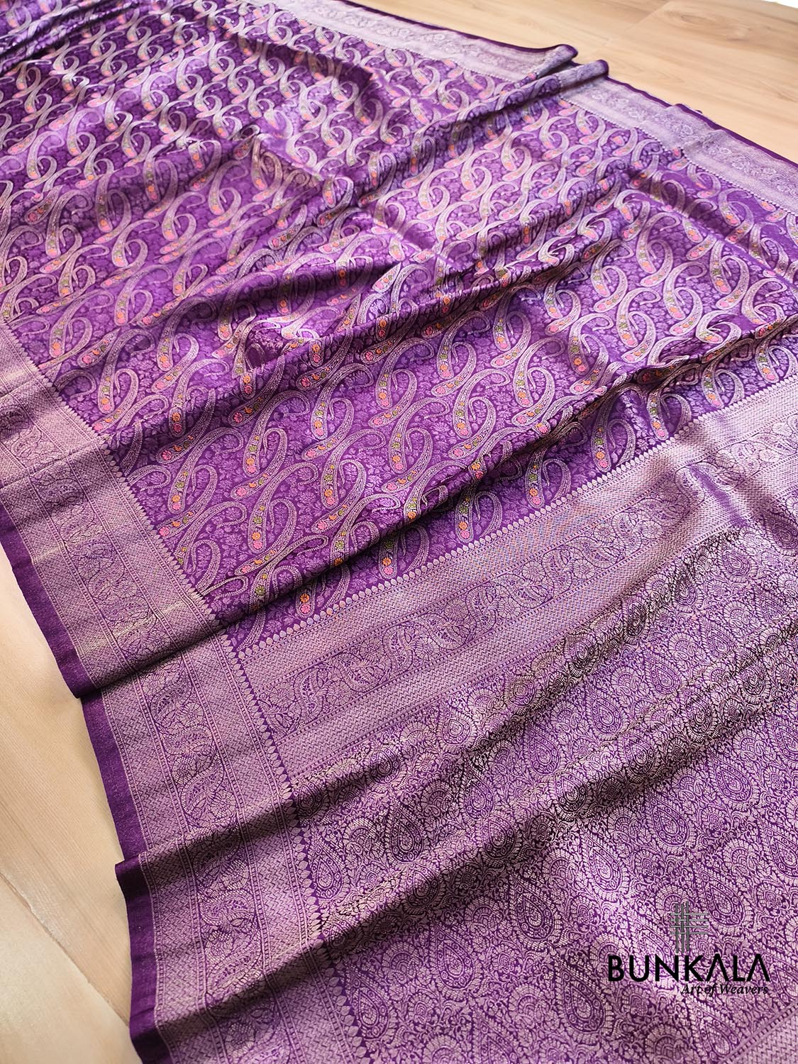Purple Paisley Brocade Banarasi Mashru Silk Saree