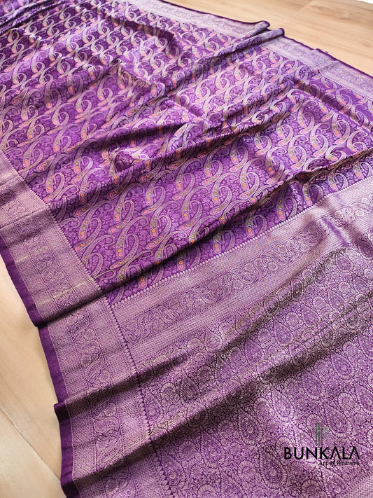 Purple Paisley Brocade Banarasi Mashru Silk Saree