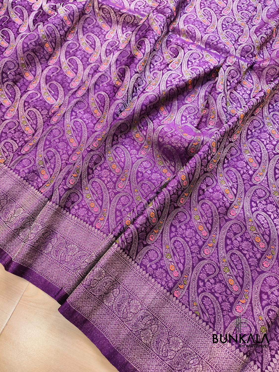 Purple Paisley Brocade Banarasi Mashru Silk Saree