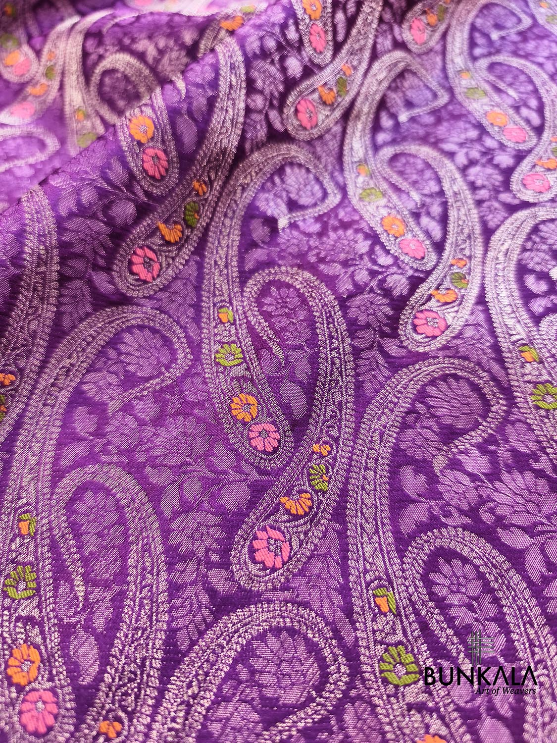 Purple Paisley Brocade Banarasi Mashru Silk Saree