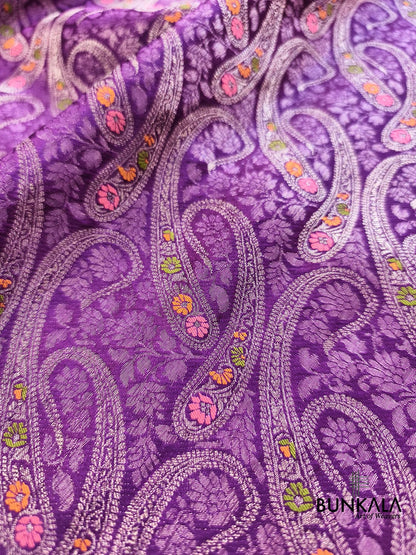 Purple Paisley Brocade Banarasi Mashru Silk Saree