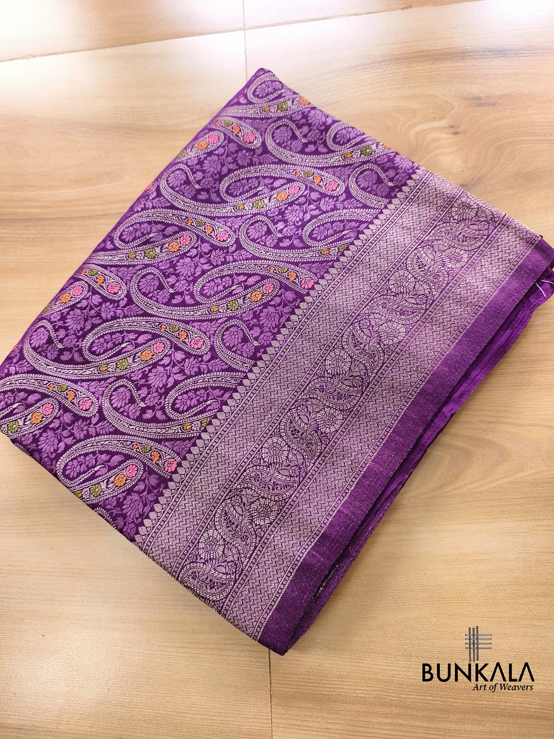 Purple Paisley Brocade Banarasi Mashru Silk Saree