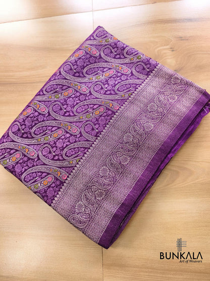 Purple Paisley Brocade Banarasi Mashru Silk Saree