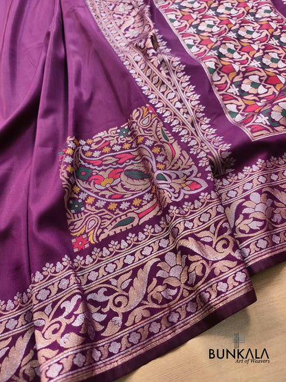 Purple Plain Ektara Banarasi Meena Jamdani Weaved Silk Saree