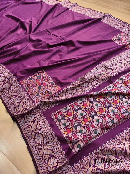 Purple Plain Ektara Banarasi Meena Jamdani Weaved Silk Saree