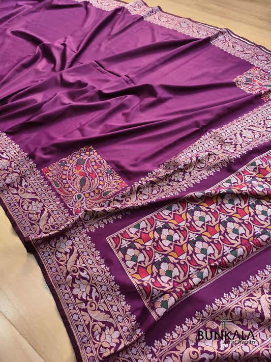 Purple Plain Ektara Banarasi Meena Jamdani Weaved Silk Saree