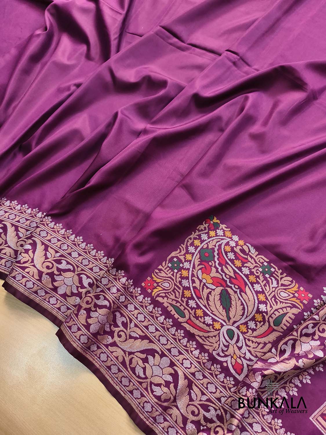 Purple Plain Ektara Banarasi Meena Jamdani Weaved Silk Saree