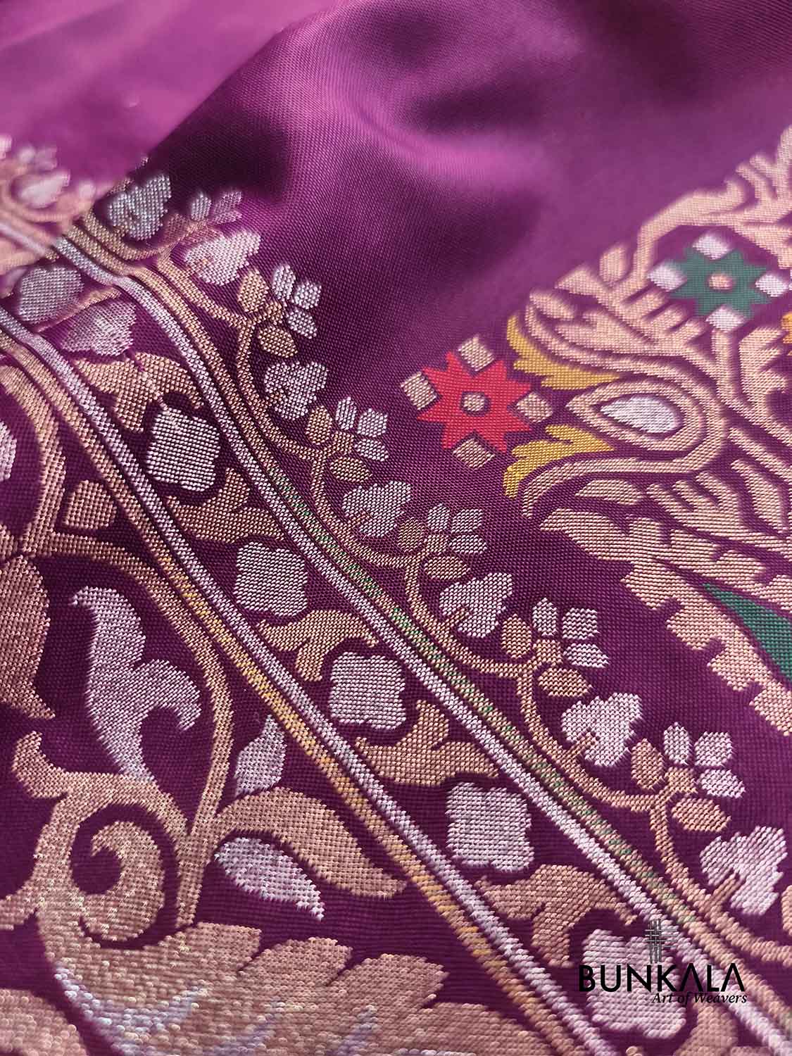 Purple Plain Ektara Banarasi Meena Jamdani Weaved Silk Saree