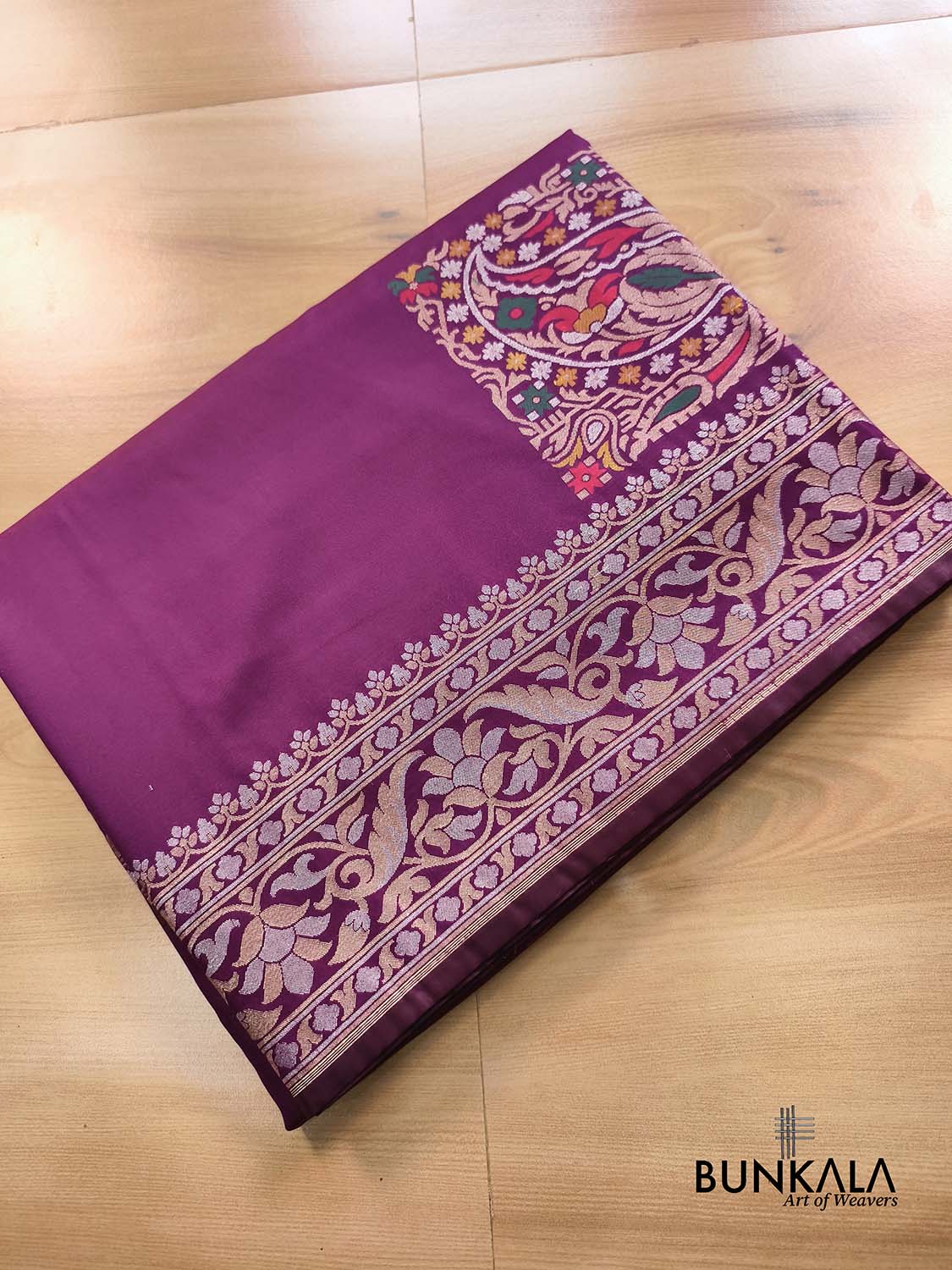 Purple Plain Ektara Banarasi Meena Jamdani Weaved Silk Saree