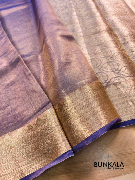 Purple Plain Handloom Banarasi Pure Tissue Silk Saree 