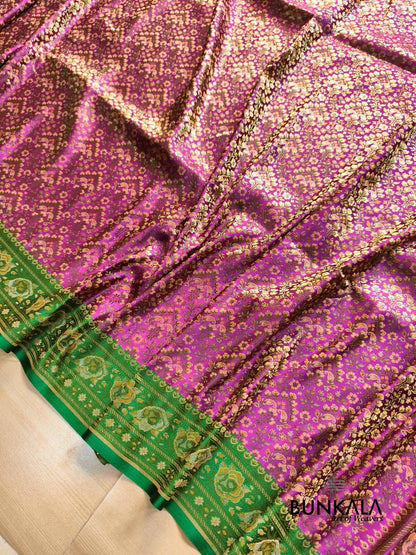 Purple With Green Banarasi Meena Jamewar Weaved Mashru Silk Saree 