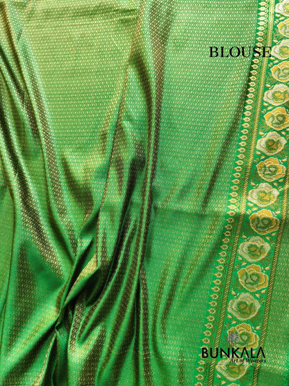 Purple With Green Banarasi Meena Jamewar Weaved Mashru Silk Saree 