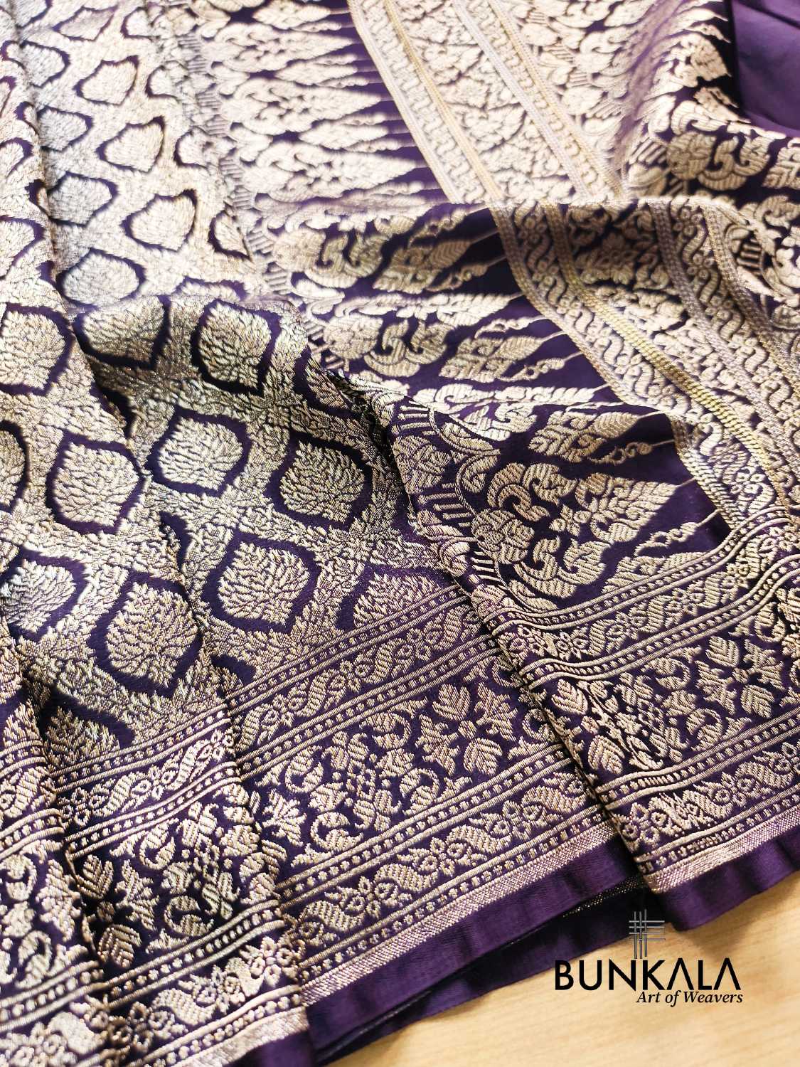 Purplish Blue Brocade Weaved Banarasi Mashru Silk Saree 