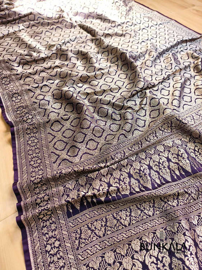 Purplish Blue Brocade Weaved Banarasi Mashru Silk Saree 