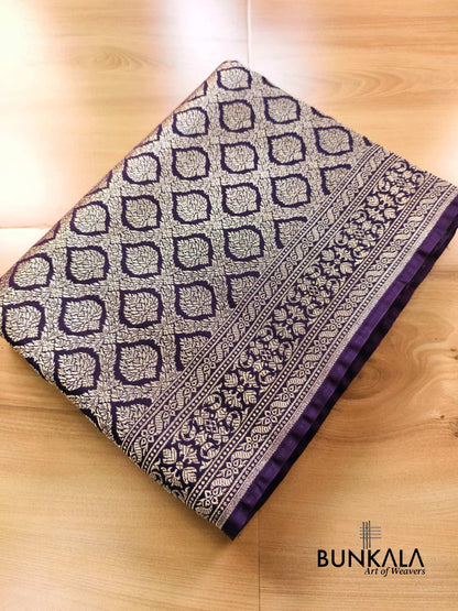 Purplish Blue Brocade Weaved Banarasi Mashru Silk Saree 