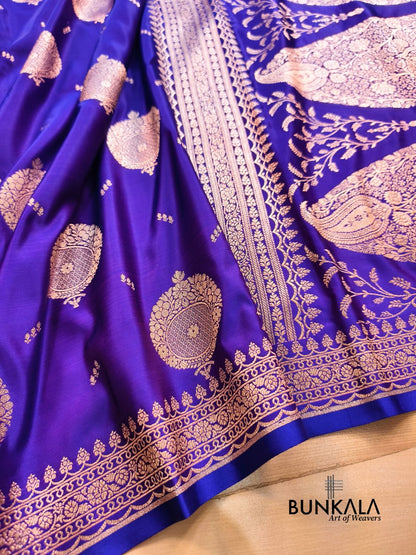 Purplish Blue Buta Banarasi Mashru Soft Silk Saree with Paisley Pallu