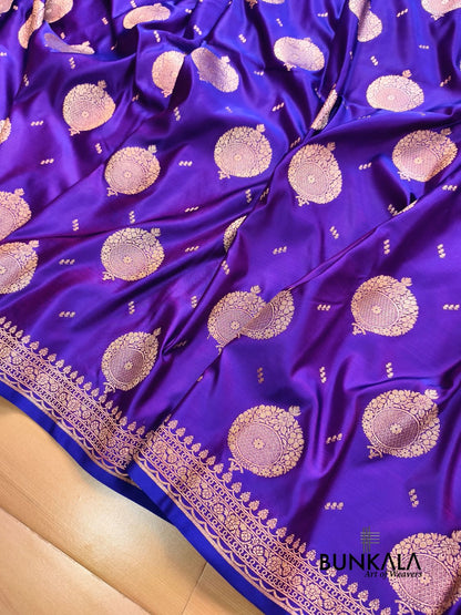 Purplish Blue Buta Banarasi Mashru Soft Silk Saree with Paisley Pallu