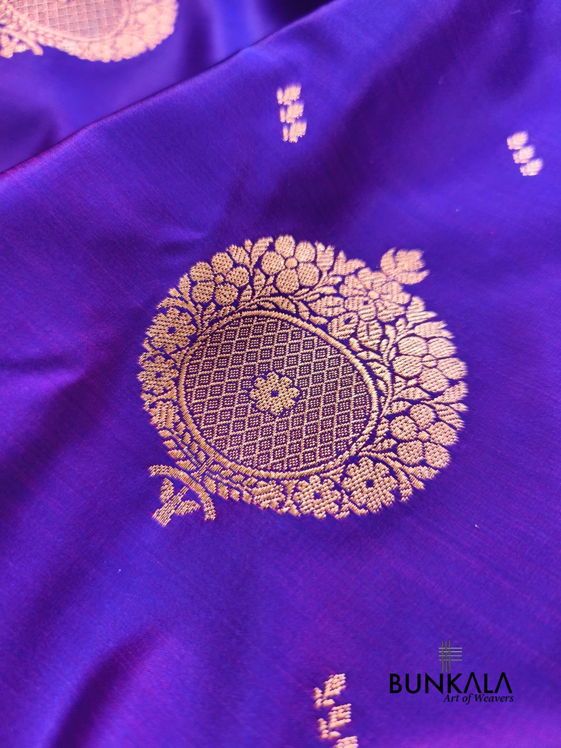 Purplish Blue Buta Banarasi Mashru Soft Silk Saree with Paisley Pallu