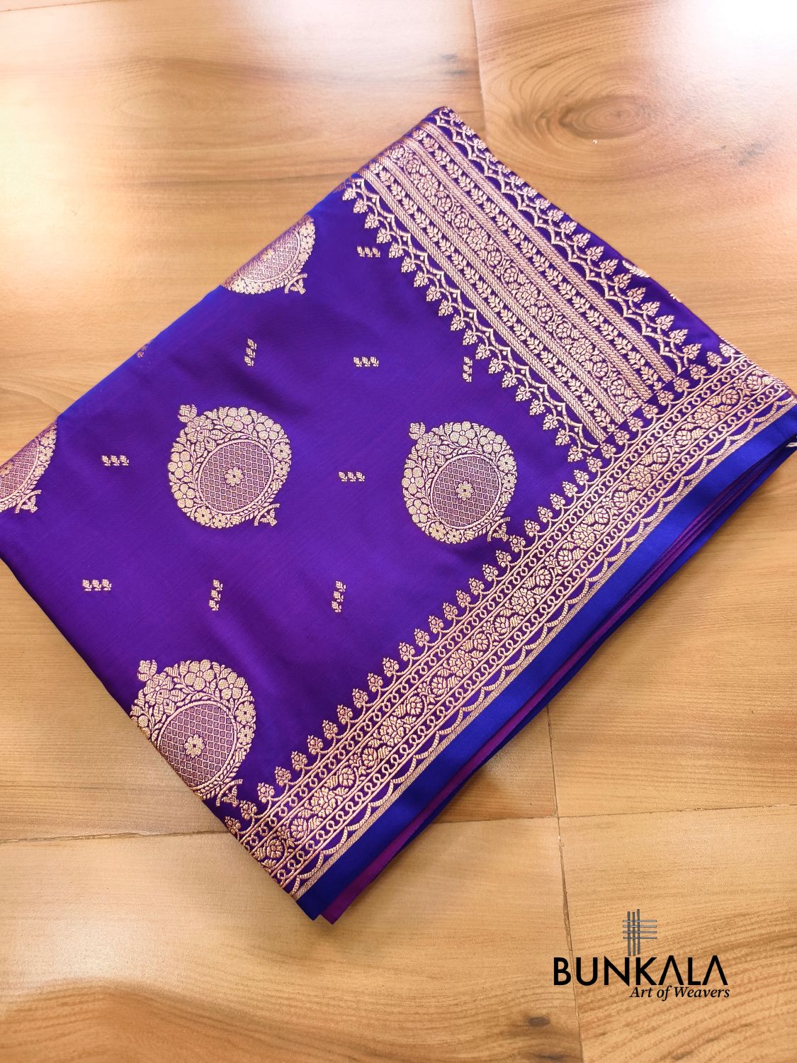 Purplish Blue Buta Banarasi Mashru Soft Silk Saree with Paisley Pallu