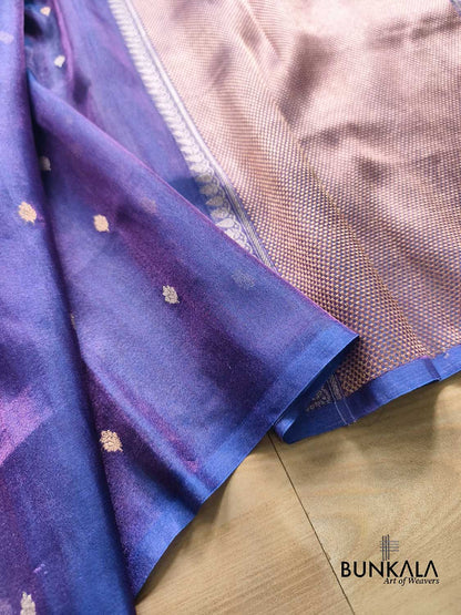 Purplish Blue Buti Handloom Banarasi Pure Tissue Silk Saree